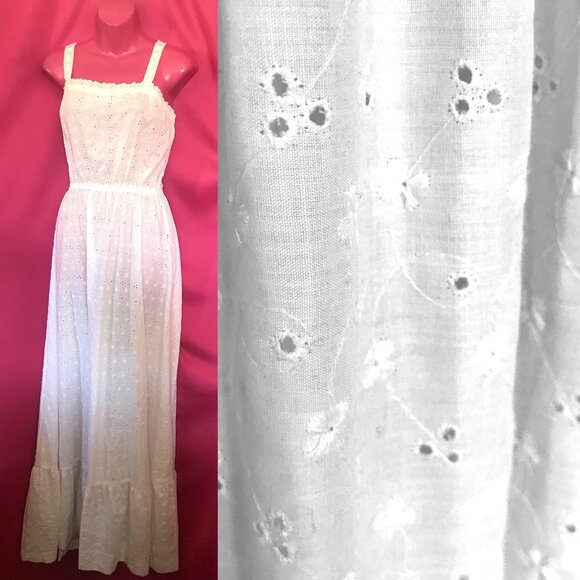 vintage Dresses & Skirts - vintage 1970s cottagecore eyelet maxi dress size small medium